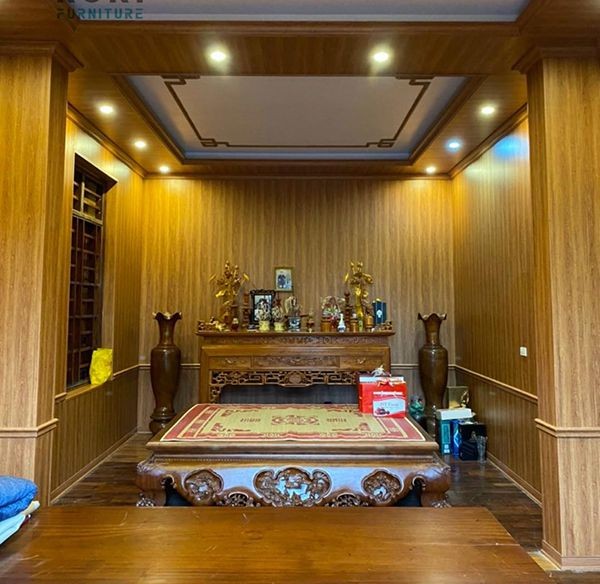 phòng thờ nhựa vân gỗ màu vàng 