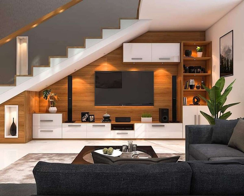 Kệ TV dưới chân cầu thang