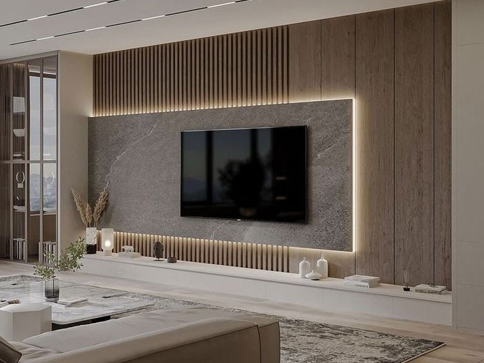 Kệ tủ TV kết hợp vách lam sóng